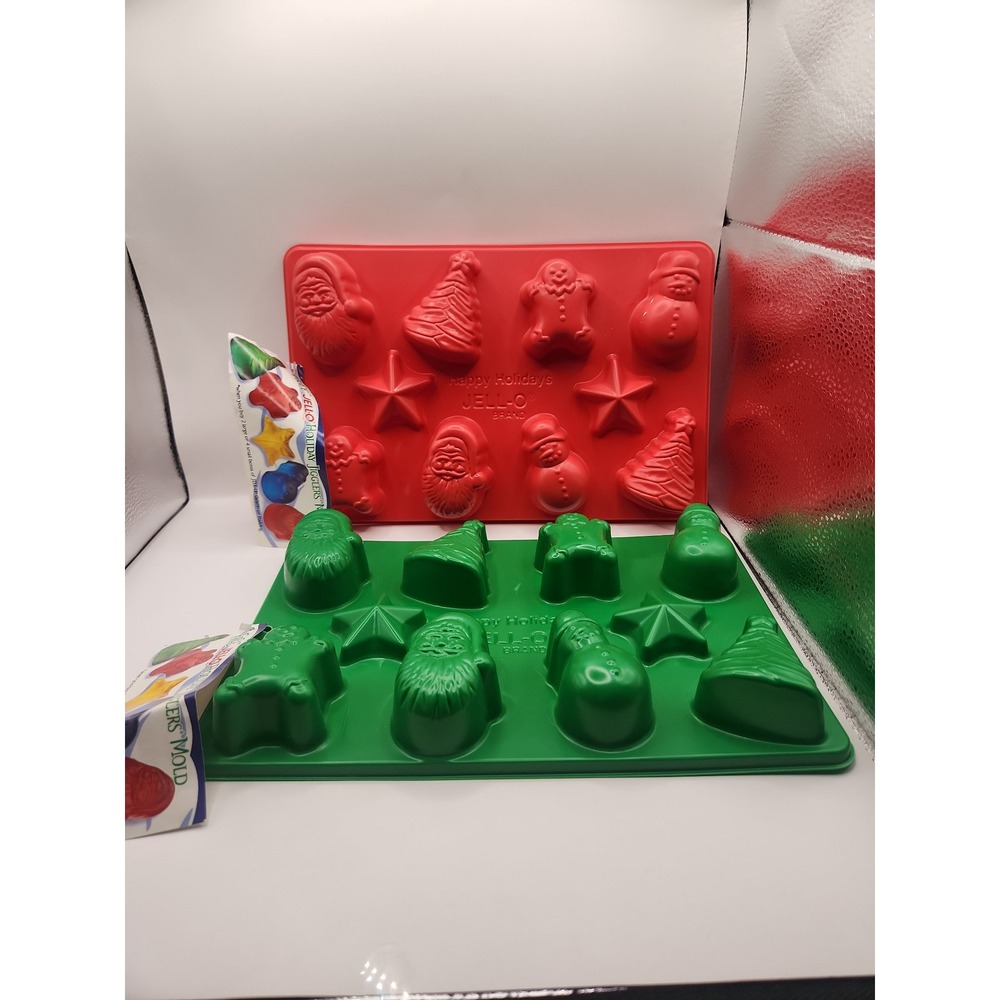 Set of 2 Jello Jigglers Christmas Happy Holidays Jello Molds Santa Snowman New